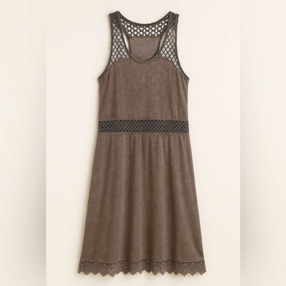 Hayden LA Gray Rayon Lace Crochet Dress Swim Coverup Racerback NWT M #2411